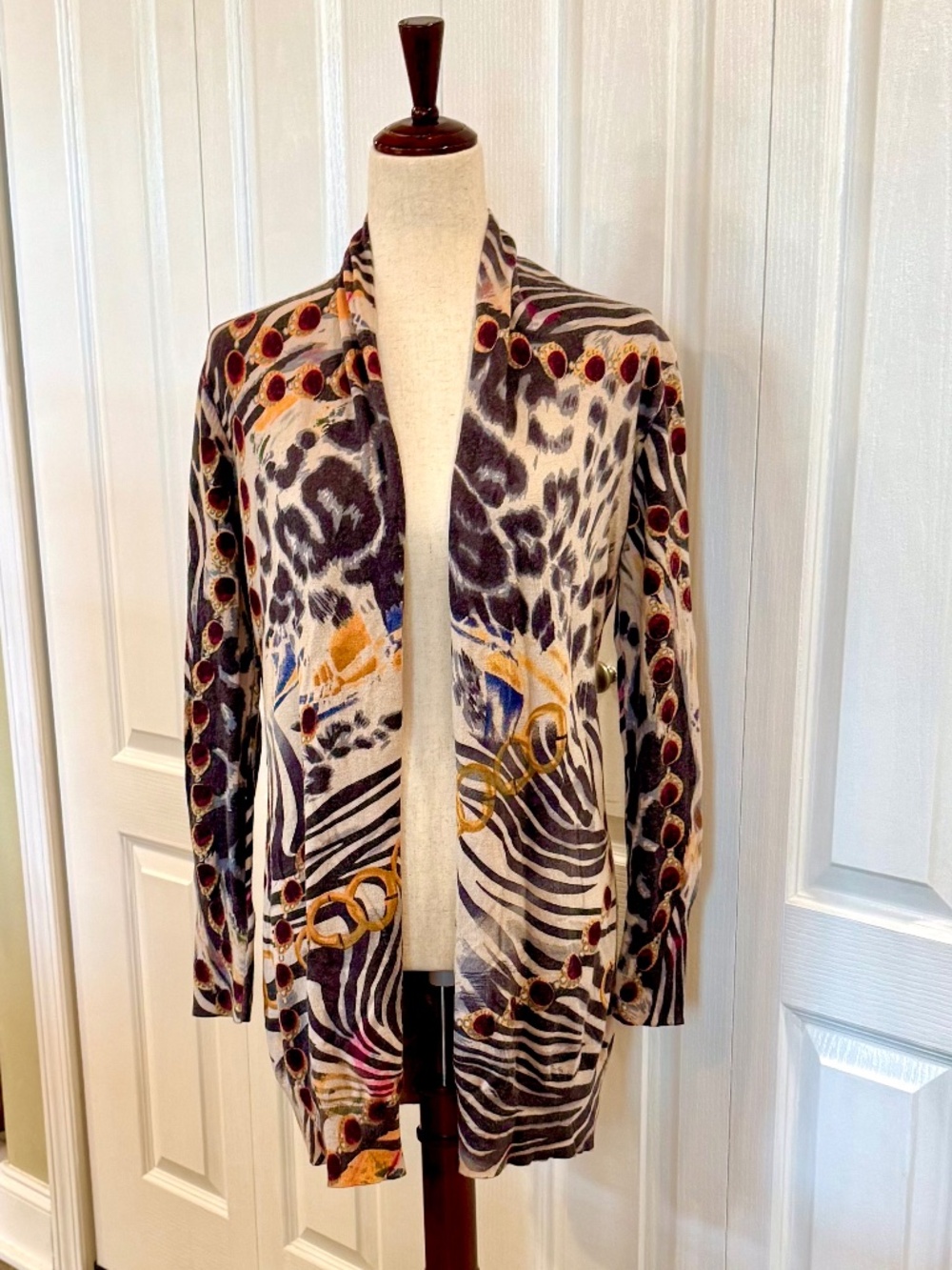 Woman's Size Small Exotic Cardigan Sweater by Le Lis Blanc, Cotton Angora blend